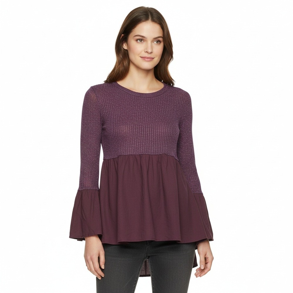 Altar'd State Shirt Womens Small Purple Babydoll Tunic Bell Sleeve Boho Casual‎